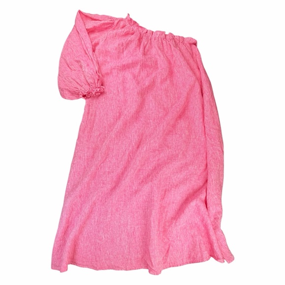 LAKE Women's One-Shoulder Milly Linen Midi Dress In Zinnia Pink In Size M - Picture 7 of 9